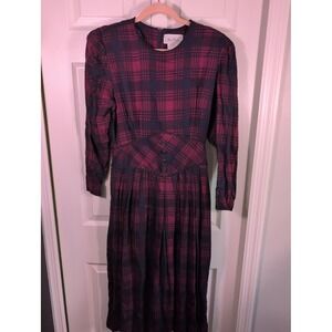 Vintage Miss Dorby Dress Purple And Tartan Plaid Size 10